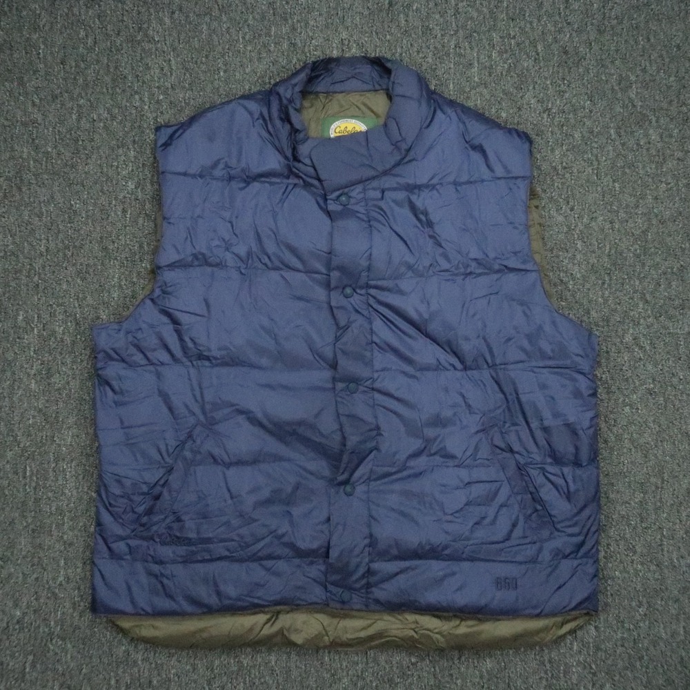 Cabelas Vest Mens Extra‎ Large Blue Goose Down 650 Puffer Snap Hiking Hunting *